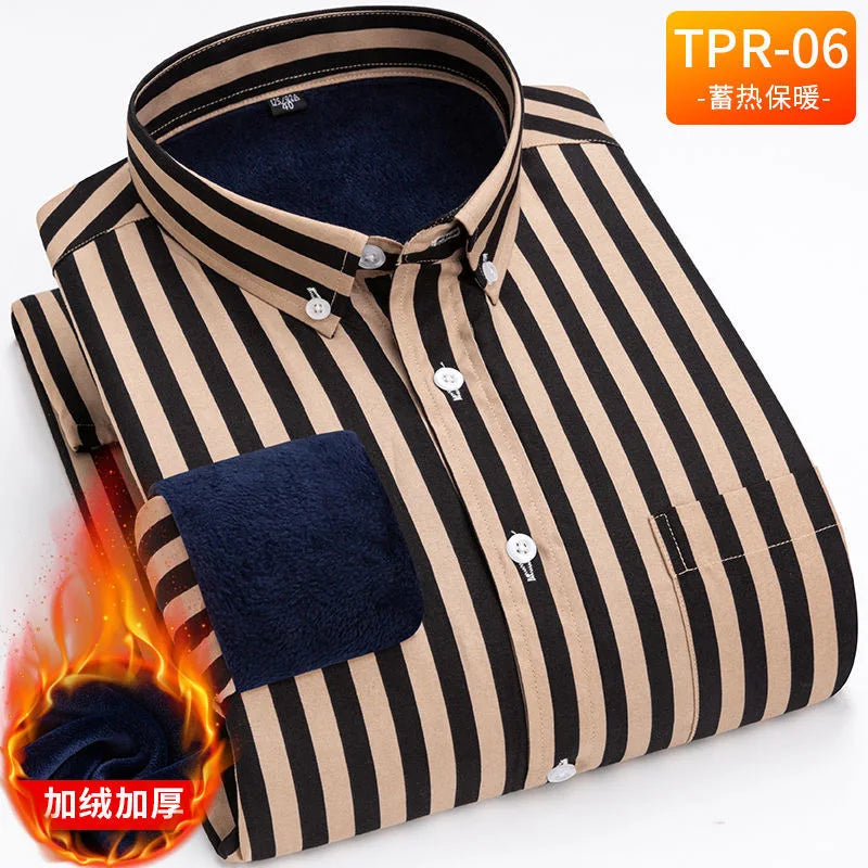 2023 Autumn and Winter New Men's Classic Fashion Printed Long-Sleeved Shirt Men's Plus Fleece Thickened Warm High-Quality Shirt