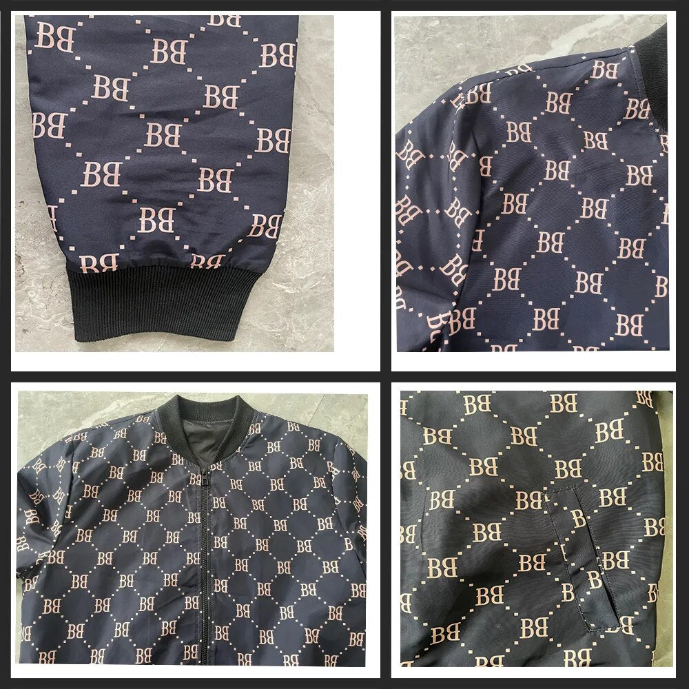 2023 Spring And Autumn Thin Men's Stand-Up Collar Zipper Cardigan Trend Fashion Jacket Slim Casual Printed Long-Sleeved Coat