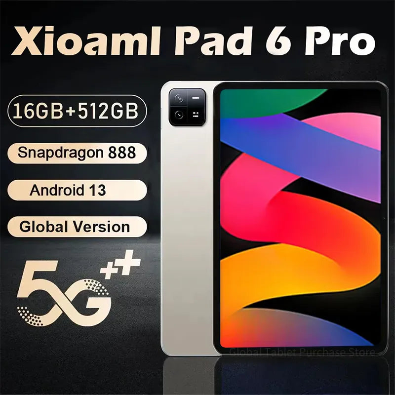 2023 Tablet Android 13.0 Original Global Version Pad 6 Pro 16GB+512GB Snapdragon 888 TabletsPC 5G Dual SIM Card or WIFI HD 4K Mi