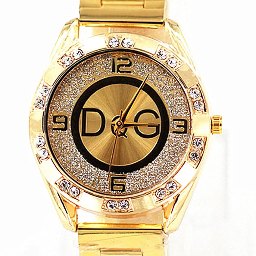 2022 Fashion Luxury Watch DQG Crystal Quartz Female Watch Gold Silver Stainless Steel Ladies Dress Watch  Zegarek Damski