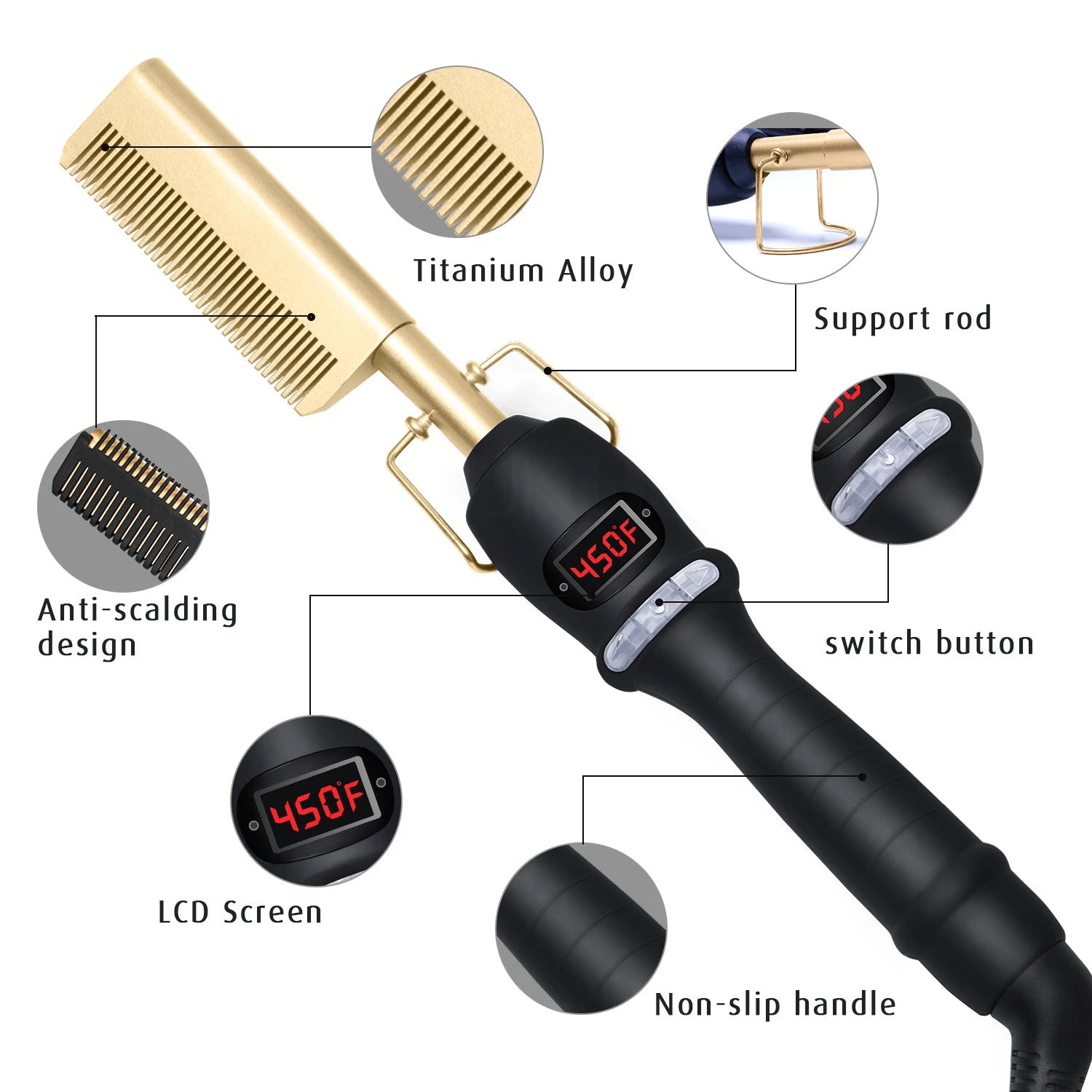 3 in 1 Hot Comb Hair Straightener Flat Irons Straightening Heating Comb for Wig Hair Styler Hair Curler Peigne Chauffant