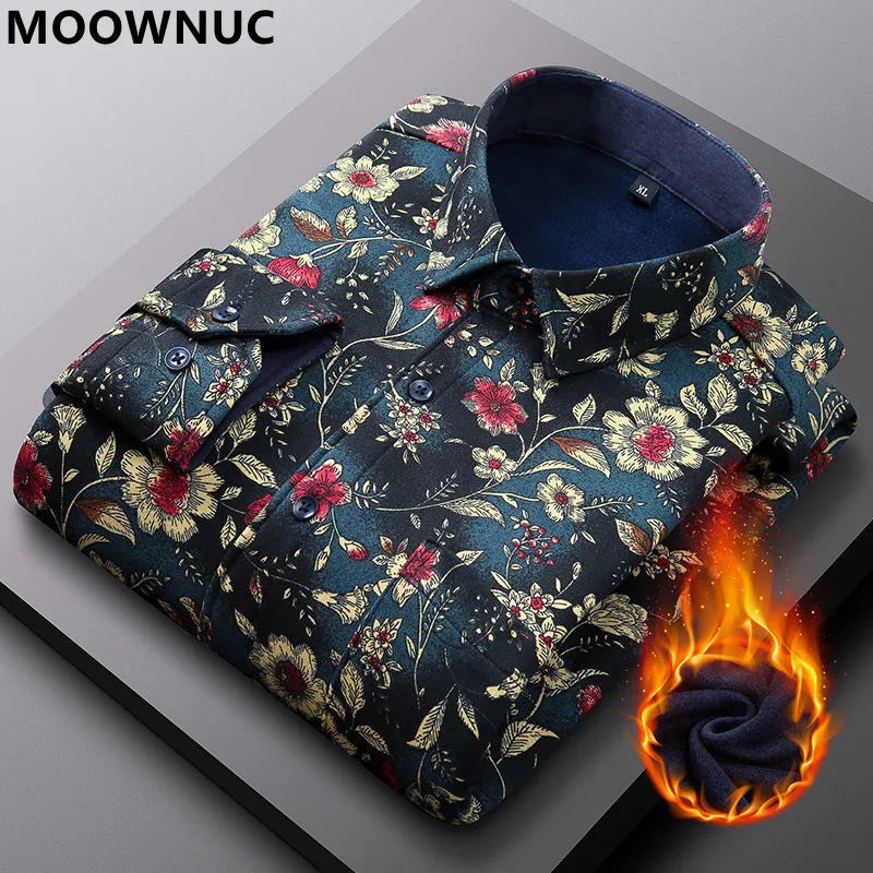 2022 Autumn and Winter New Men's Fashion Casual All-Match Long-Sleeved Shirts Men's Business Casual Slim Fit Thick Warm Shirts