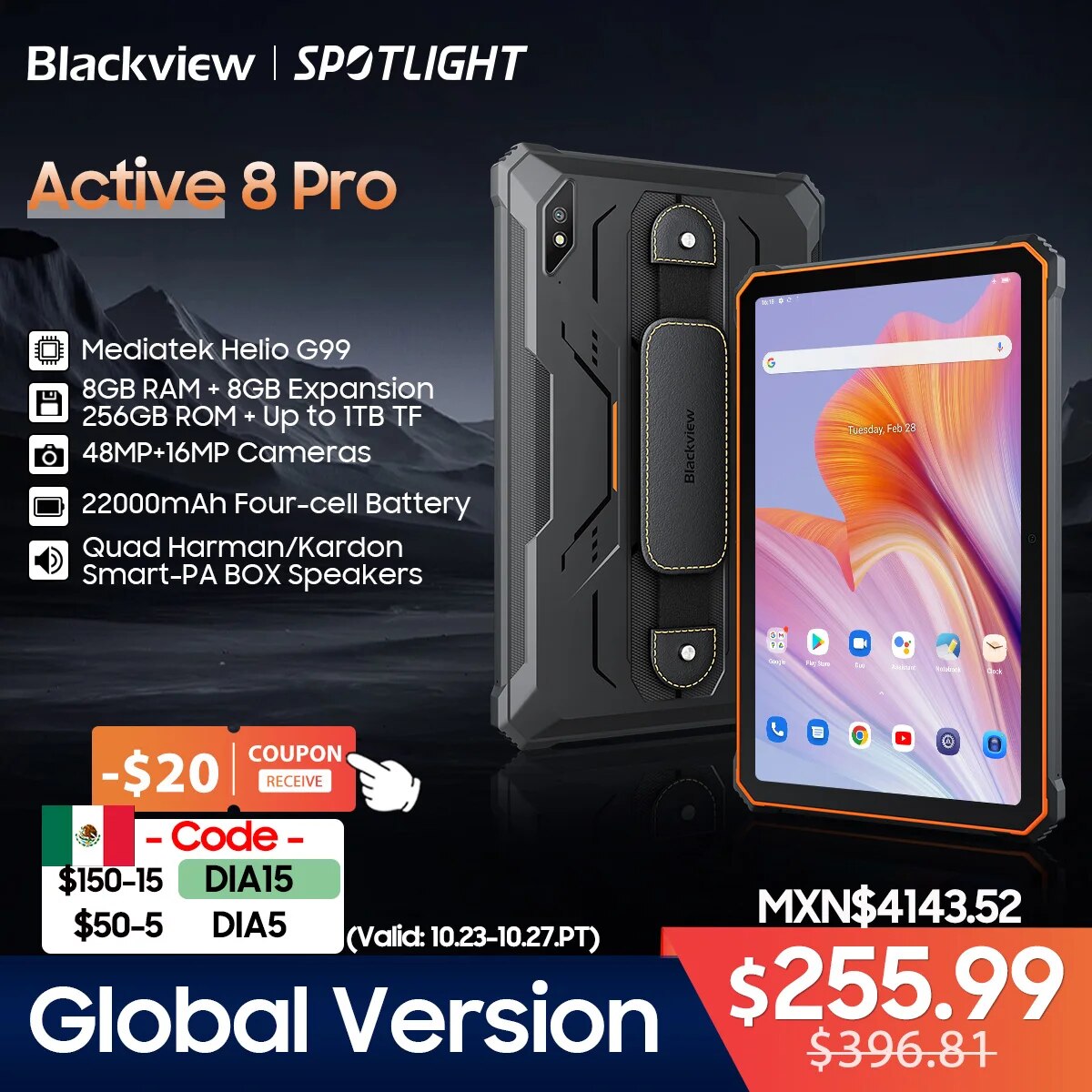 [World Premeire] Blackview Active 8 Pro Rugged Tablets Android 13 10.36" 2.4K Display Helio G99 16GB 256GB Tablet PC 22000mAh