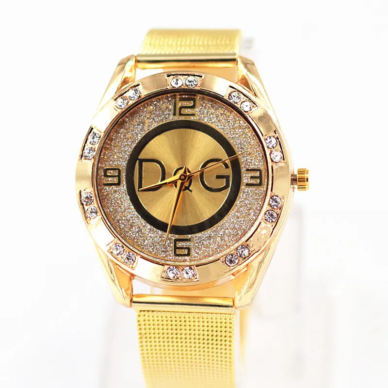2022 Fashion Luxury Watch DQG Crystal Quartz Female Watch Gold Silver Stainless Steel Ladies Dress Watch  Zegarek Damski