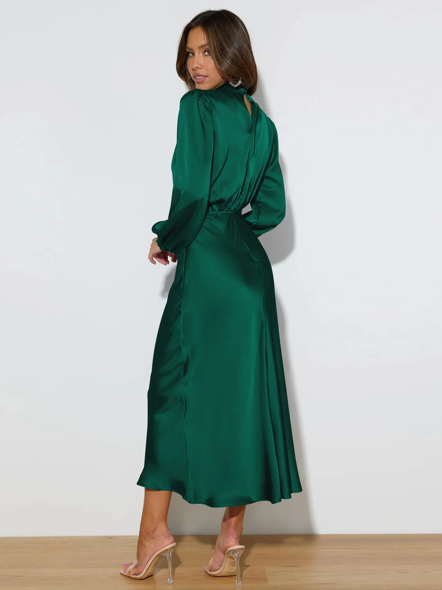 Women Party Long A-line Dress Fashion Autumn New High Quality Satin Long Sleeve Loose Fitting Dress Elegant Women Evening Dress