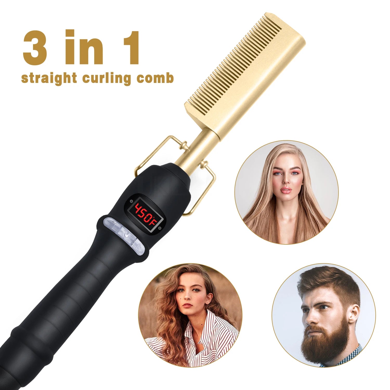 3 in 1 Hot Comb Hair Straightener Flat Irons Straightening Heating Comb for Wig Hair Styler Hair Curler Peigne Chauffant