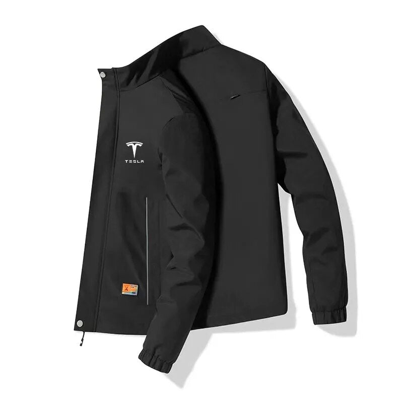 2023 Tesla Spring and Autumn Men's Pilot Standing Collar Windproof Jacket Brand Printed Baseball Jersey Men's Breathable Windpro