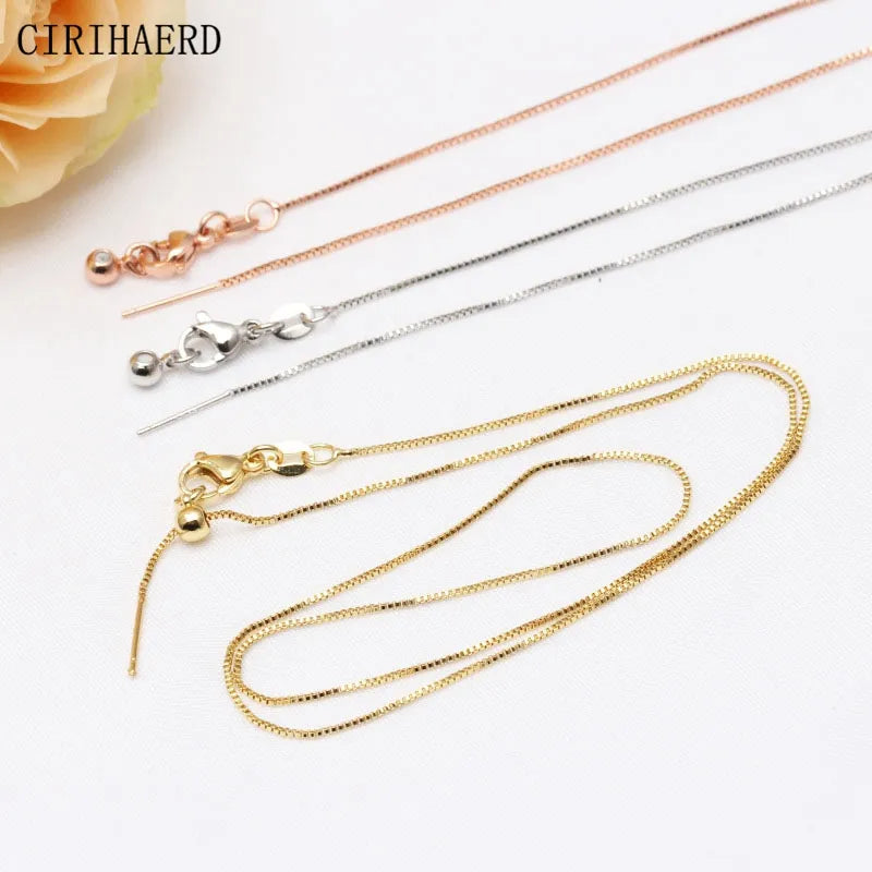 14K Gold Plated Women's Neck Chain Copper Metal Clavicle Necklace Pendant Connector Needle Box Chains Jewelry Making Accessories