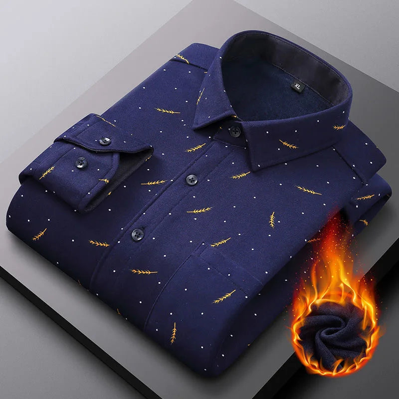 2022 Autumn and Winter New Men's Fashion Casual All-Match Long-Sleeved Shirts Men's Business Casual Slim Fit Thick Warm Shirts