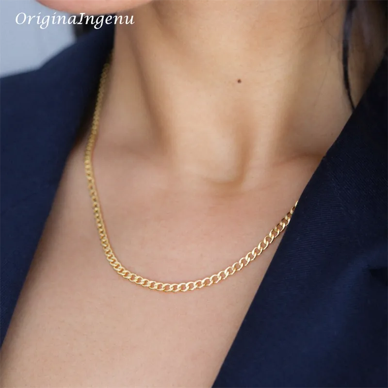 14K Gold Filled Curb Chain Necklace Boho Choker Dainty Chain Necklace Minimalist Jewelry Tarnish Resistant 3MM Chain Necklace