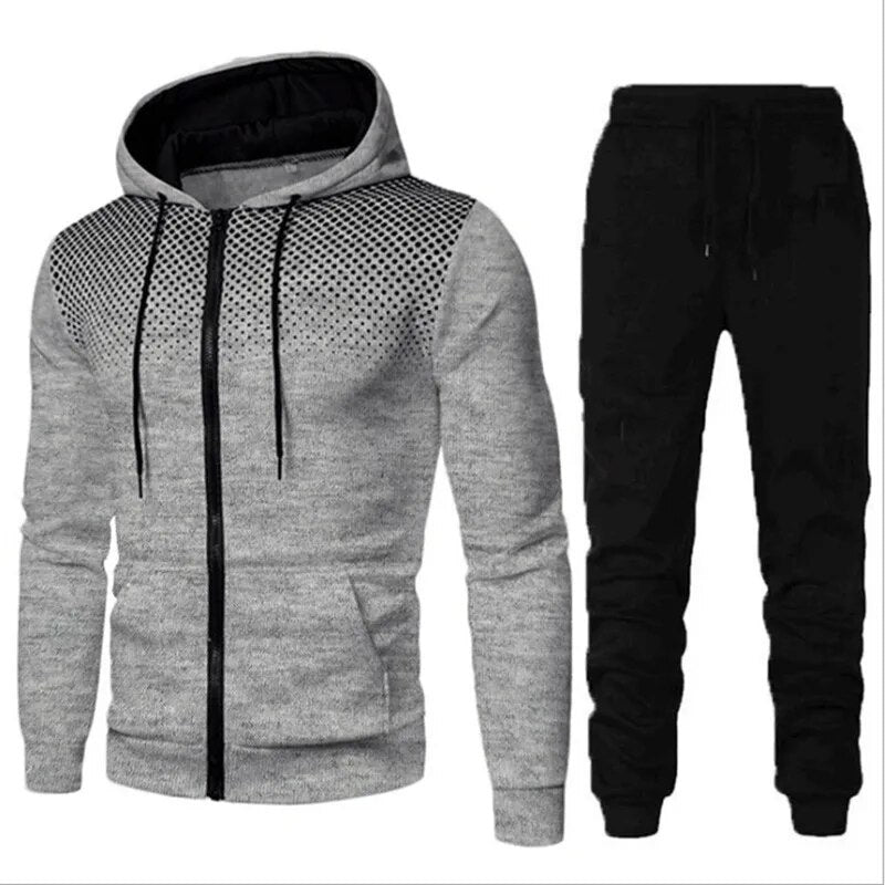 2023 Autumn/Winter New Fashion Zipper Hoodie Long Pants Set Men's Fashion, Warm, Leisure, Fitness and Sports 2-Piece Set