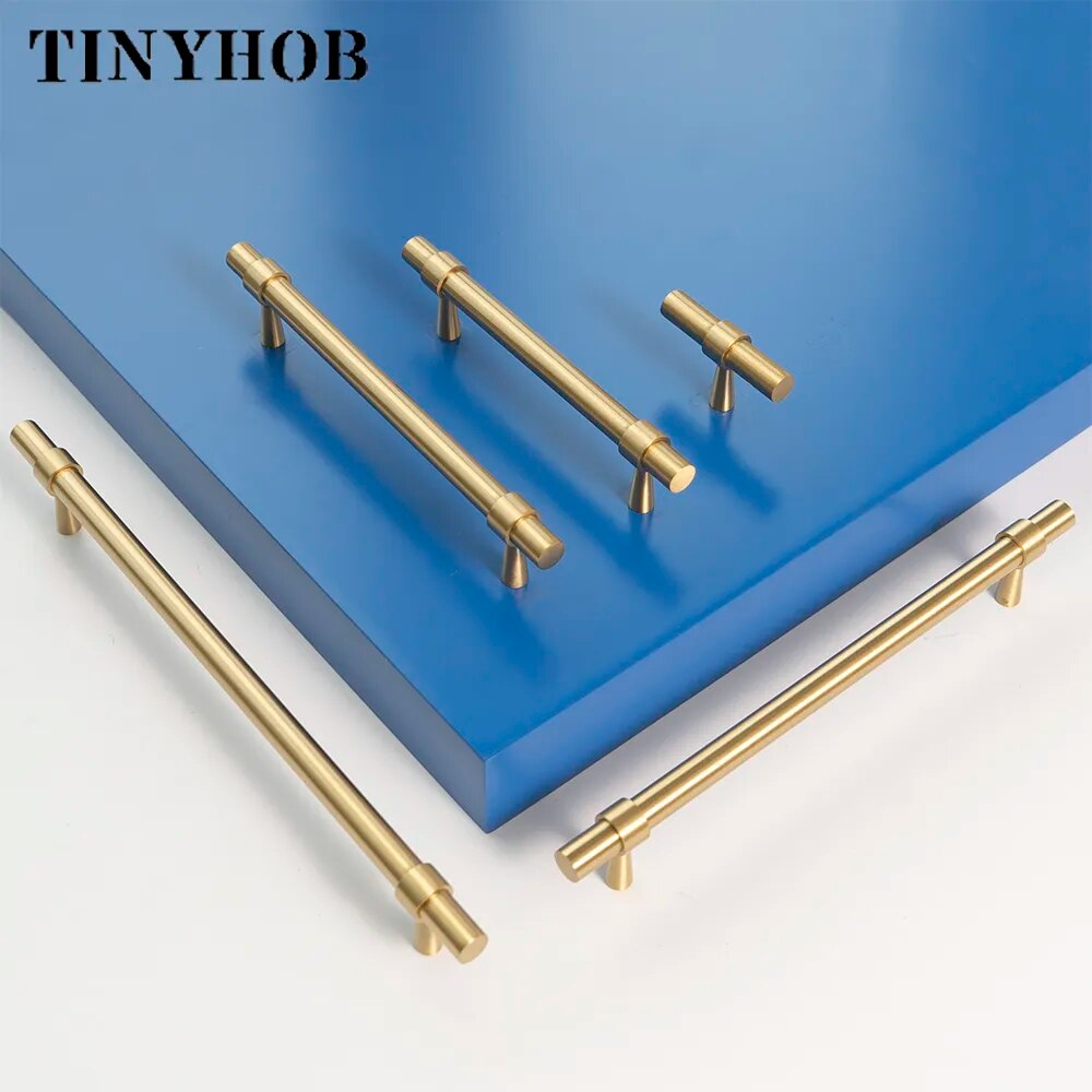 2"-9" Solid Brass Furniture Handles T-bar Light Luxury Fashion Gold Wardrobe Dresser Cupboard Cabinet Drawer Pulls