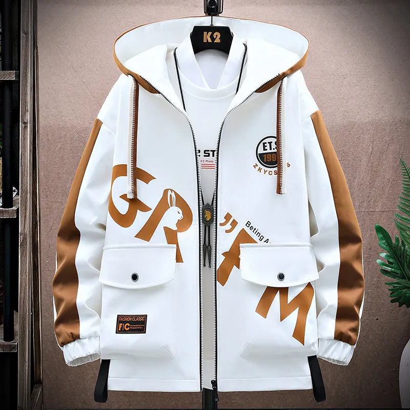 2023 Spring Casual Jacket Men Hooded Patchwork Coat Outwear Male Comfortable Baseball Clothing White Black Plus Size 4XL