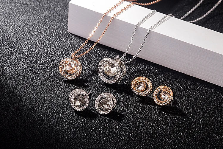 2023 New Trend Original Fine Jewelry Set Charm Fashion Gold Silver Austrian Crystal Adjustable Necklace Gift For Women With Logo
