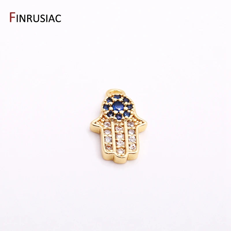 14K Gold Plated Cubic Zirconia Hamsa Hand Pendant Hamsa Hand Evil Eye Necklace For Women Handmade Necklace Making Supplies