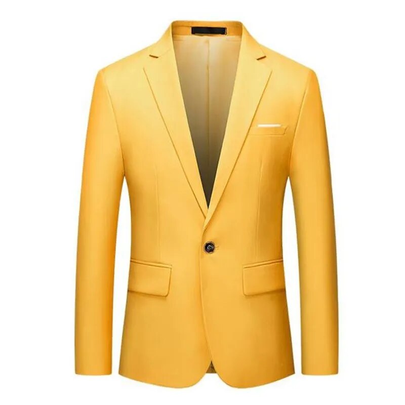 2023 Men's One Button Notch Lapel Blazer Formal Business Groom Solid Color Suit Jacket