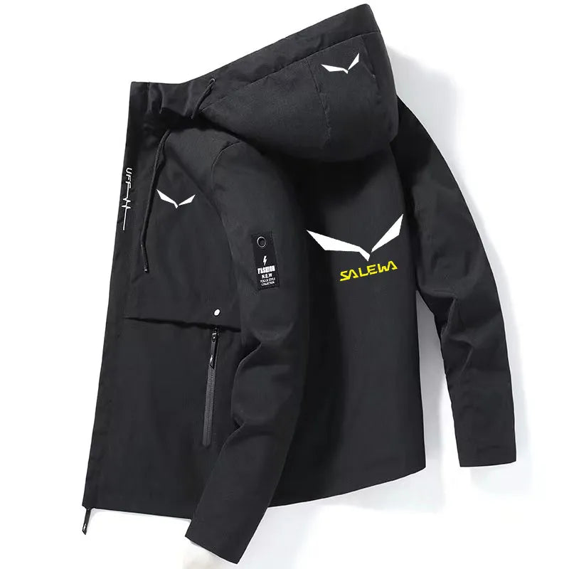2023 brand SALEWA spring and autumn men's polyester fabric hooded jacket printed lightweight jacket outdoor sports fashion
