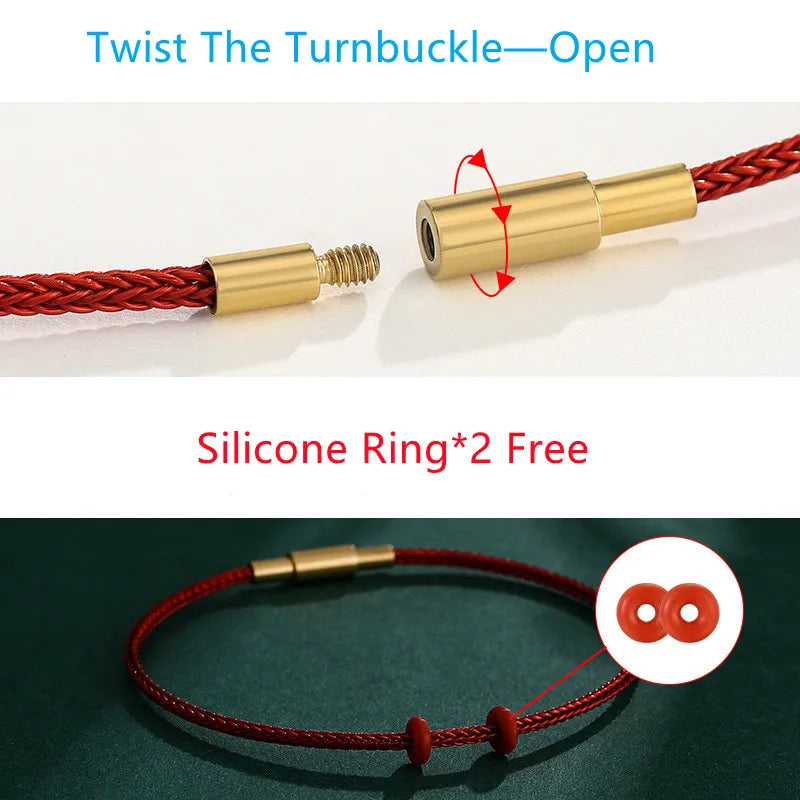2023 New Lifeyear Red Rope Simple Steel Wire Woven Handrope Wearable Transfer Bead Bracelet Female Stainless Steel Screwbuckle