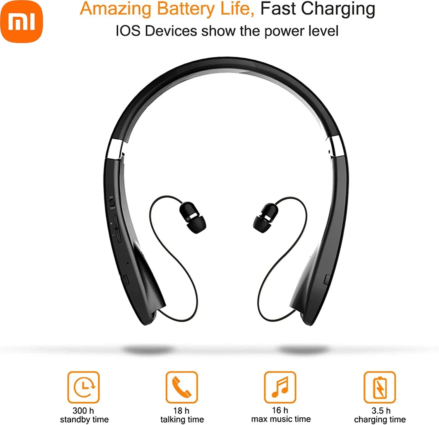 XiaoMI MIJIA SX-991 Bluetooth Headset Neckband Foldable Wireless Headphones Retractable Earbuds Noise Cancelling Hifi Stereo