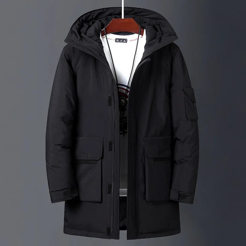 2023 New Winter Jackets Men White Duck Warm Hooded Long Down Jackets Autumn Casual Top Parka Male Black Fluffy Coat Beige Yellow