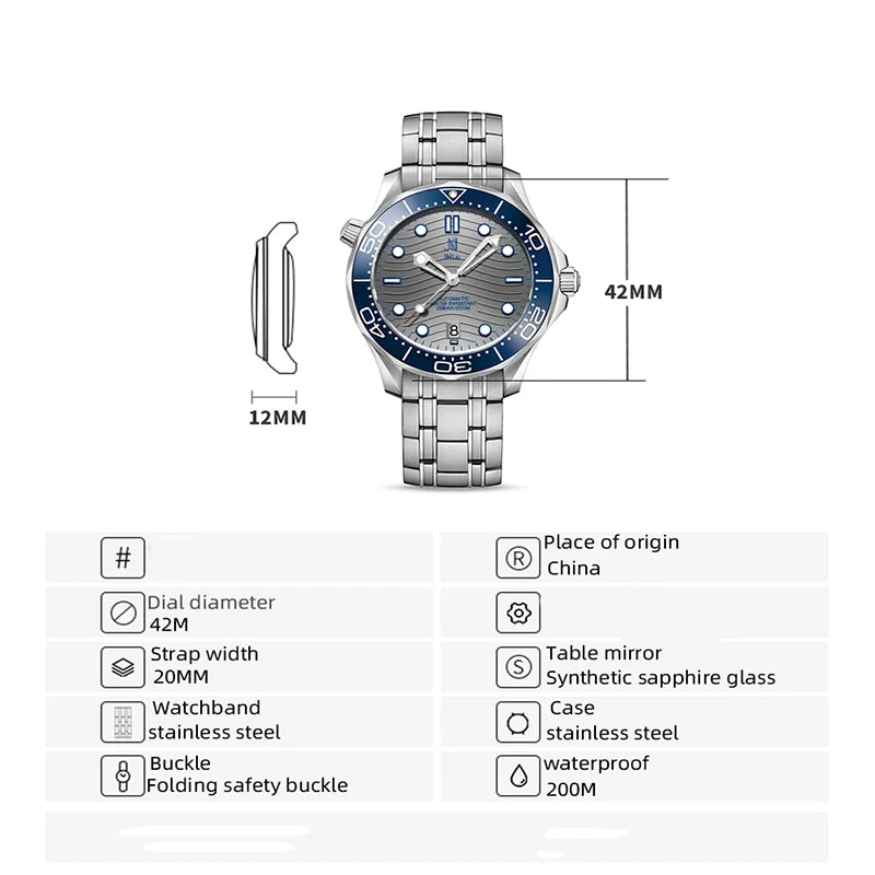 2023 New Business Men's Mechanical Wristwatch Automatic Seamaster Watch Men Luxury Sapphire Mirror 200M Dive Clock High-quality