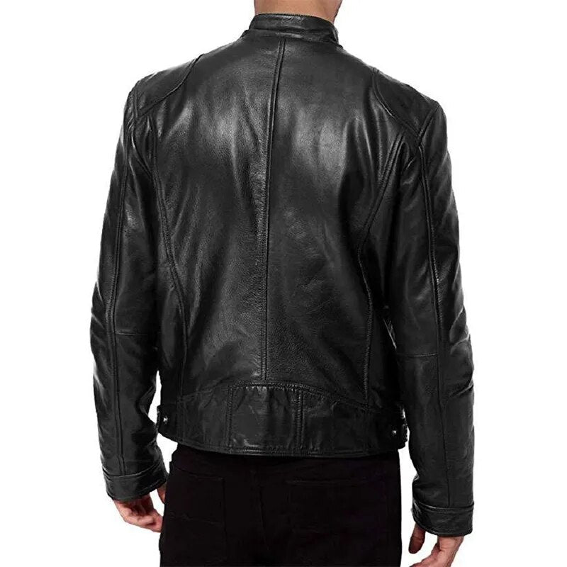 2023 New Men's Windproof Motorcycle Lapel Inclined Zipper Jacket Men's Fashion Leather Jacket Slim Standing Collar PU Jacket 5XL