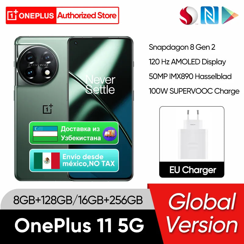 2023 Global Version OnePlus 11 5G 16GB 256GB Snapdragon 8 Gen 2 6.7" 120Hz AMOLED Display 100W SUPERVOOC Charge 5000mAh