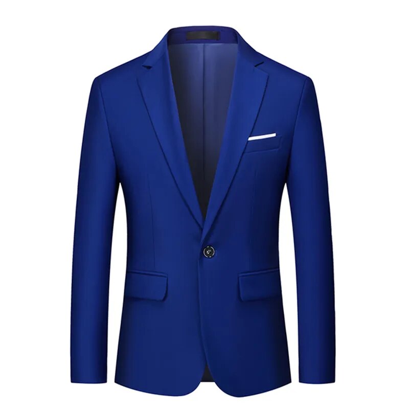 2023 Men's One Button Notch Lapel Blazer Formal Business Groom Solid Color Suit Jacket