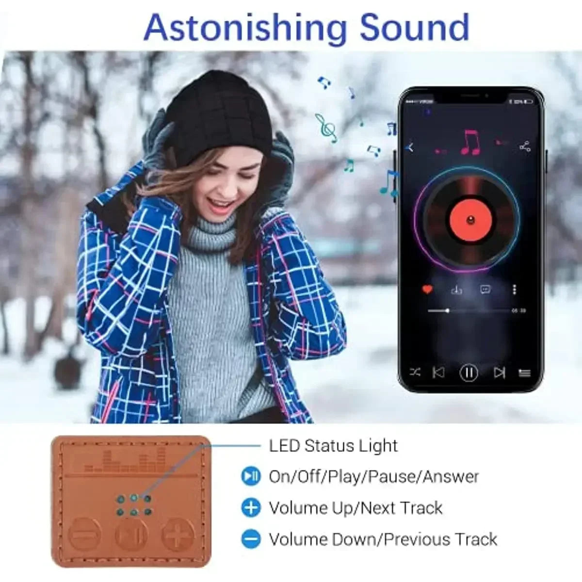 Wireless Bluetooth 5.0 Beanie Hat Unisex Winter Outdoor Sports Knitted Hat Music with Mic Cap Headphone Mens Gifts for Christmas
