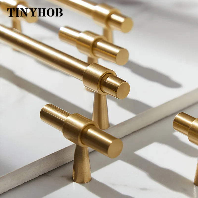 2"-9" Solid Brass Furniture Handles T-bar Light Luxury Fashion Gold Wardrobe Dresser Cupboard Cabinet Drawer Pulls