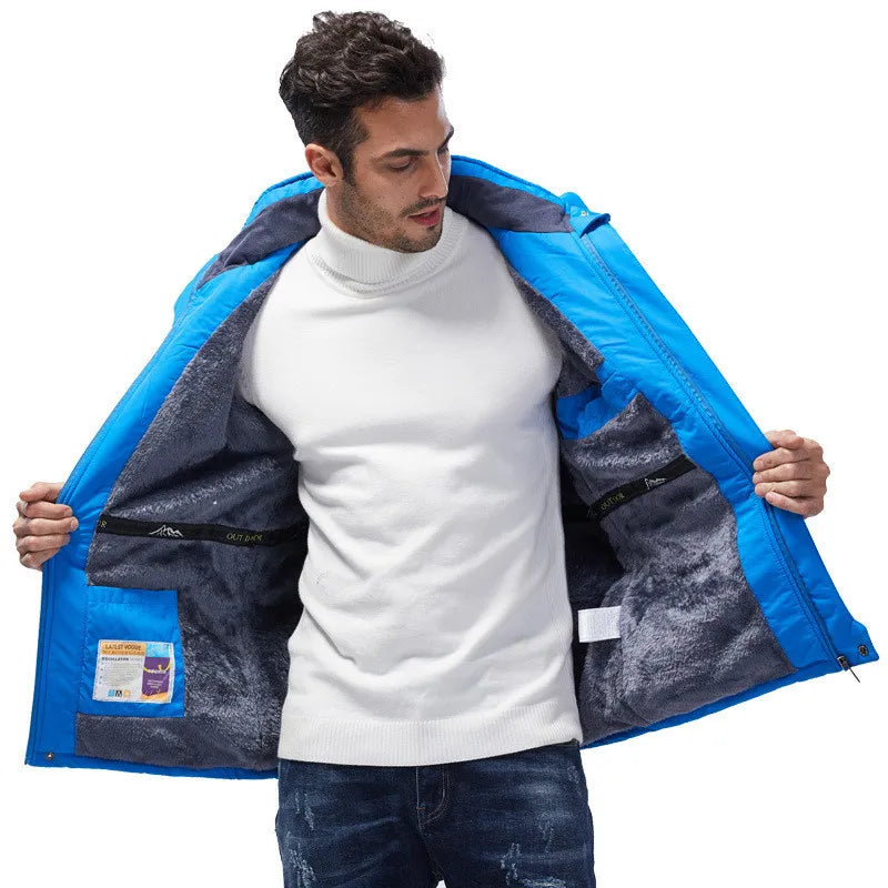 Winter Thick Fleece Parkas Men Warm Waterproof Ski Snow Hiking Hooded Outwear Coat Windproof Multi-Pockets Jacket Plus Size 9XL