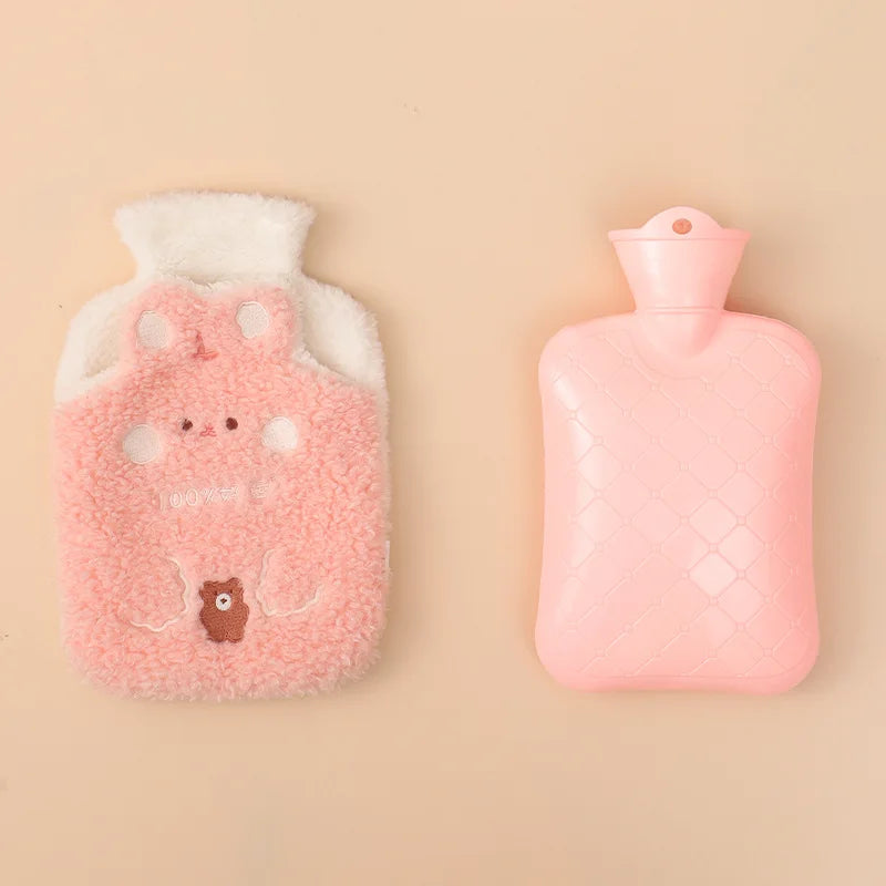 1000ML Reusable Winter Hand Warmer Heat PVC Stress Pain Relief Therapy Hot Water Bottle Bag With Knitted Soft Rabbit Cozy Cover