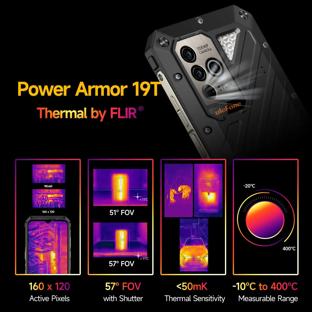 World Premiere Ulefone Power Armor 19T Thermal Imaging Camera FLIR® Rugged Phone 17GB RAM +256GB ROM Helio G99 66W Mobile Phones