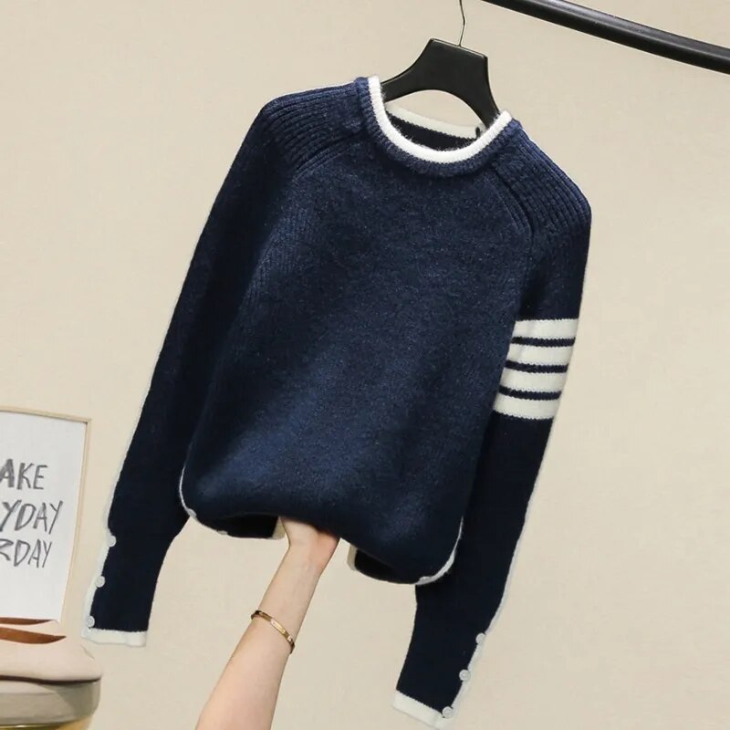 2023 Spring Men Cardigan Striped Knitted Pullover O-Neck Top Thicken Korean Design Men Sweater Top Long Sleeve