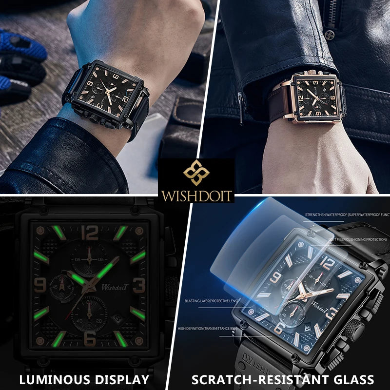 100%Original ZUNPAI Watch for Men's TOP Brand Waterproof Sports Chronograph Square 2022New Fashion Luxury Leather Wristwatches