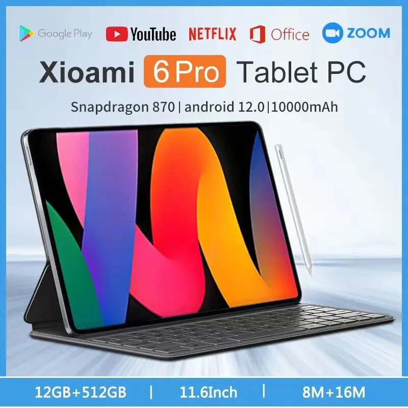 2023 Original Global Version Tablet Android Pad 6 Pro 12GB+512GB Snapdragon 870 Tablets PC 5G Dual SIM Card or WIFI HD 4K Mi Tab