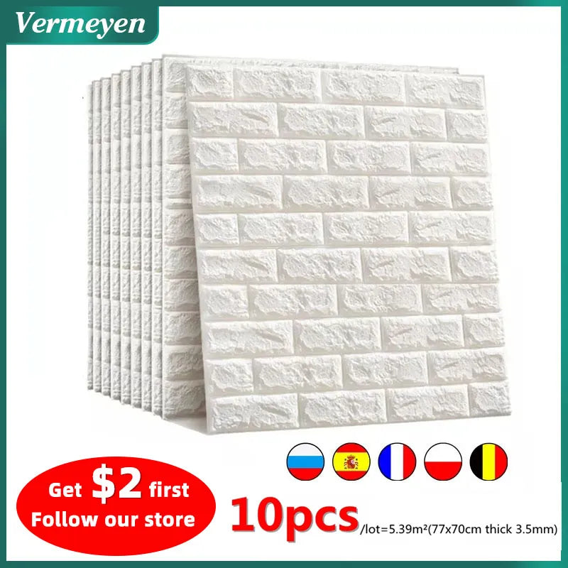 10pcs 3D Wall Sticker Imitation Brick Bedroom Christmas Home Decoration Waterproof Self Adhesive Wallpaper For Living Room