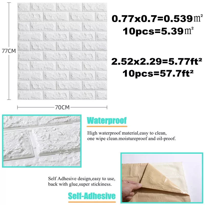 10pcs 3D Wall Sticker Imitation Brick Bedroom Christmas Home Decoration Waterproof Self Adhesive Wallpaper For Living Room