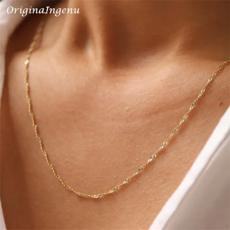 14K Gold Filled Singapore Chain Necklace Dainty Rope Chain Necklace Tarnish Resistant Jewelry Boho Necklace for Women