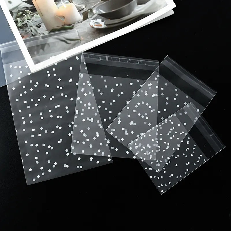 100pcs Plastic Transparent Packing Cellophane Bags Polka Dot Candy Cookie Gift Bag DIY Self Adhesive Pouch Candy Bags for Party