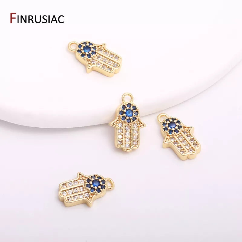 14K Gold Plated Cubic Zirconia Hamsa Hand Pendant Hamsa Hand Evil Eye Necklace For Women Handmade Necklace Making Supplies