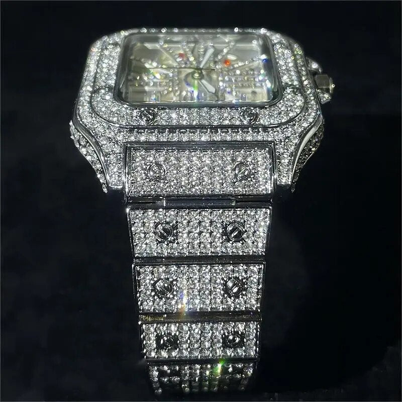 2023 MISSFOX Iced Out Mens Watches Luxury Brand Waterproof Fashion Quartz Wristwatch Hip Hop Diamond Skeleton AAA Clocks Reloj