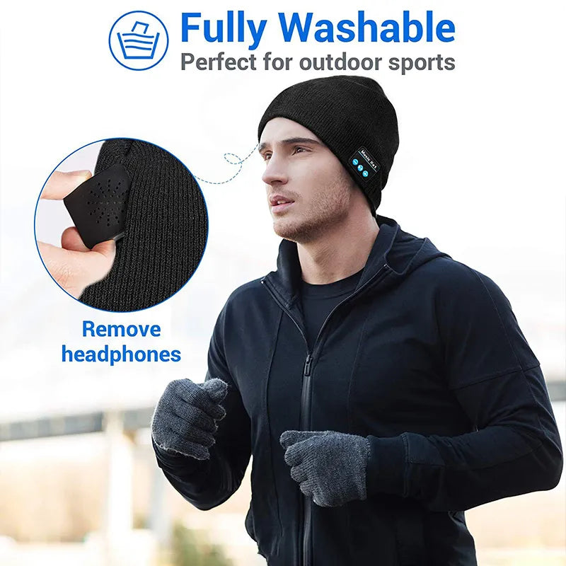 Wireless Bluetooth Headphones Beanie Hat Winter Sport Music Cap Headset with Mic Speaker for Xiaomi Huawei Redmi Iphone