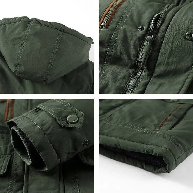 Winter New Men Fleece Warm Thick Windproof Parkas Men Fashion Hooded Military Jacket Coat Big Size 6XL High Quality Jackets Male