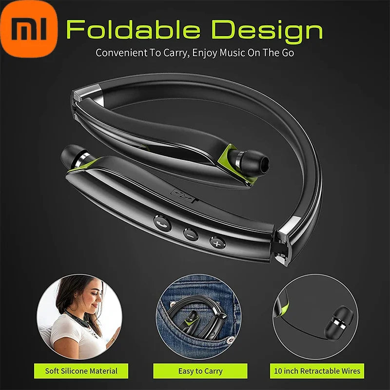 XiaoMI MIJIA SX-991 Bluetooth Headset Neckband Foldable Wireless Headphones Retractable Earbuds Noise Cancelling Hifi Stereo