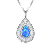 Sterling Silver Blue Opal Teardrop Necklace Jewelry for Women - QWIEL®