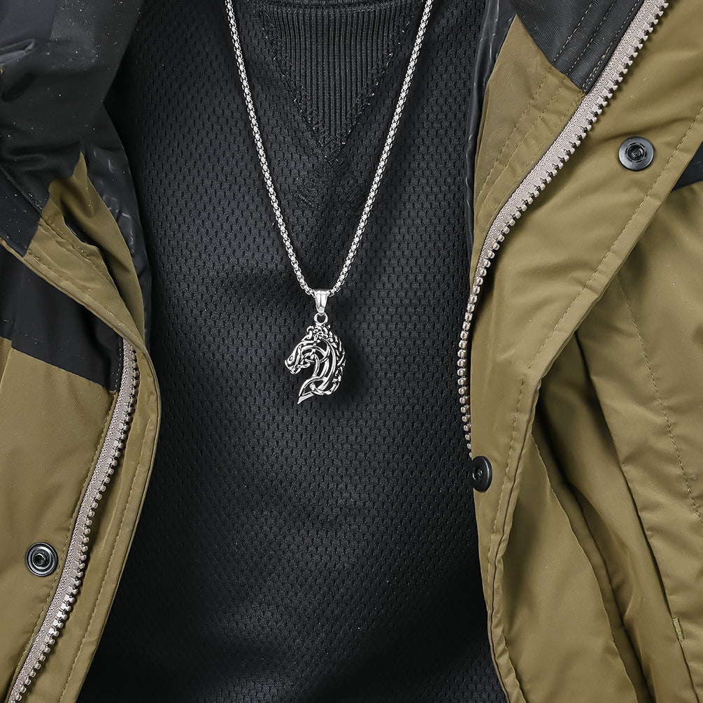 Retro Hollow Horse Head Titanium Steel Necklace - QWIEL®