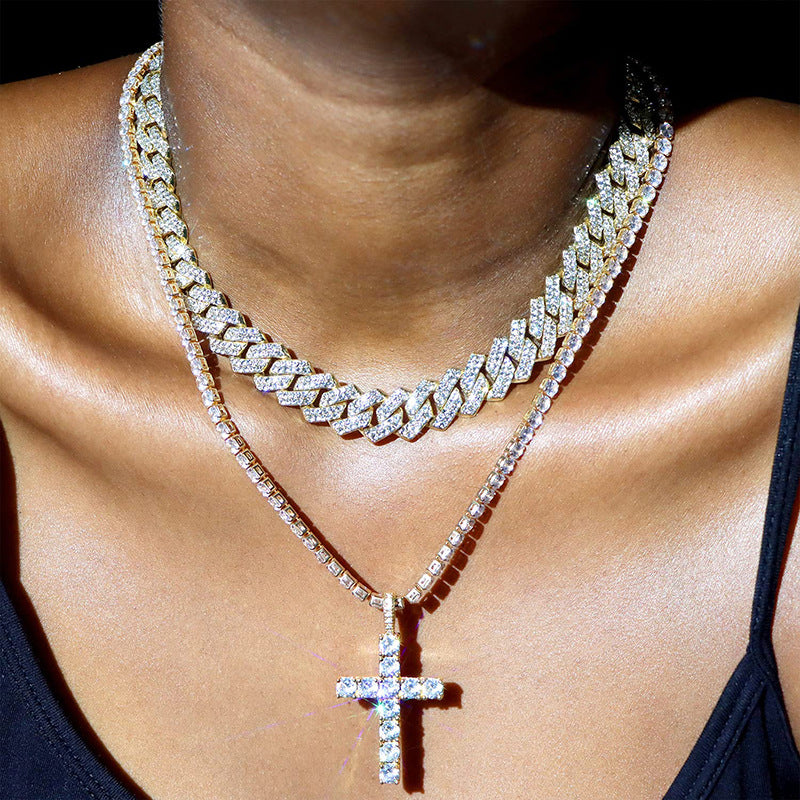 Cross 4.0mm Diamond Studded Single Row Men's Necklace - QWIEL®