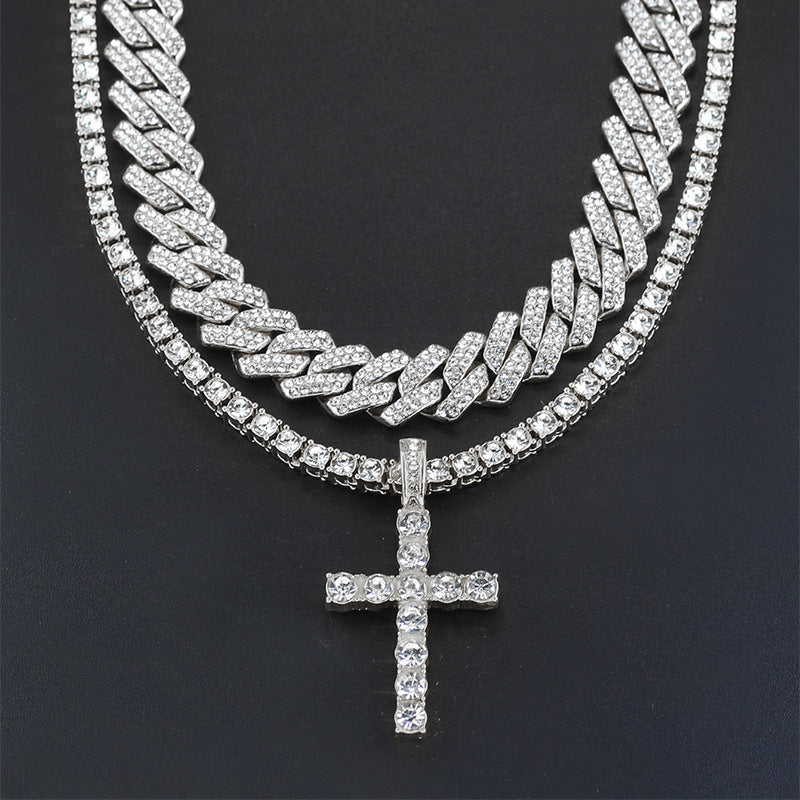 Cross 4.0mm Diamond Studded Single Row Men's Necklace - QWIEL®