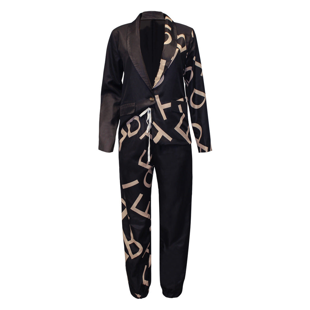 Women's Fashionable Printed Long-sleeved Lapel Suit Casual Suit - QWIEL®